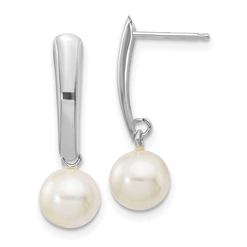 6-7mm Round White Cultured Freshwater Pearl Dangle Earrings 14k White Gold XFW263E