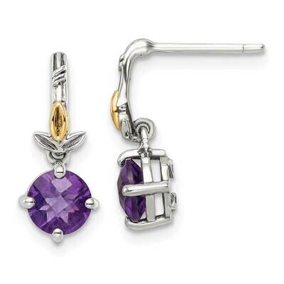 Sterling Silver with Leaf 1.20Am Amethyst Dangle Post Earrings 14k Gold QTC1750, MPN: QTC1750,