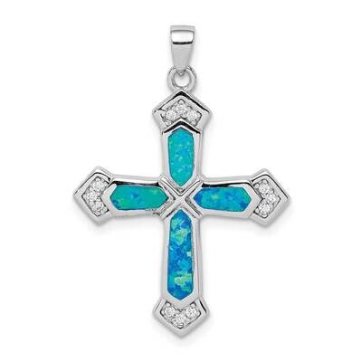 Created Opal Cross Pendant Sterling Silver CZ Diamond QP5139, MPN: QP5139, 883957823676