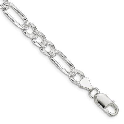7mm Pave Flat Figaro Chain 9 Inch Sterling Silver QFF180-9, MPN: QFF180-9,