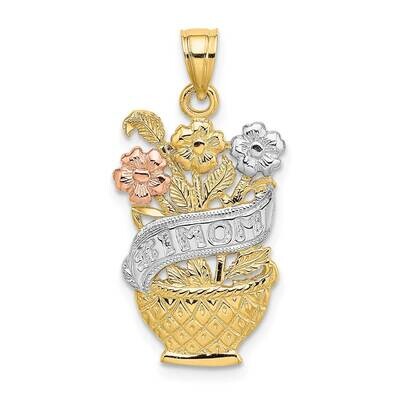 Rhodium #1 Mom Banner Flower Basket Charm 14k Two-tone Gold K4074, MPN: K4074, 637218032600