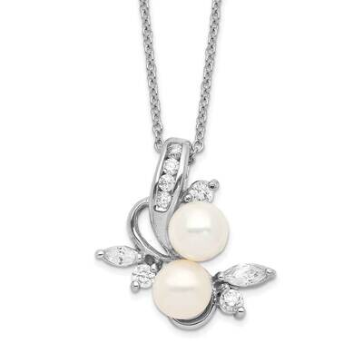 CZ Diamond &amp; White FWC Pearl Leaves 18 Inch Necklace Sterling Silver Rhodium-plated QCM292-18, MPN:…