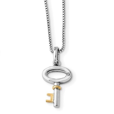 Gold-Plated Key Necklace Diamond Sterling Silver QW303-18, MPN: QW303-18, 886774234267