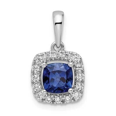 Created Blue Sapphire Halo Pendant 14k White Gold Lab Grown Diamond PM9037-CSA-028-WLG, MPN: PM9037…