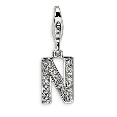 Letter N Charm Sterling Silver Synthetic Diamond QCC105N by Amore La Vita, MPN: QCC105N, 8839573303…