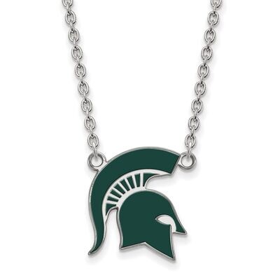 Michigan State University Large Enamel Pendant with Chain Necklace Sterling Silver SS076MIS-18, MPN…