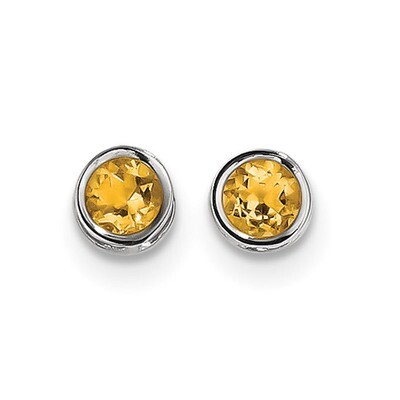 5mm Bezel Citrine Stud Earrings 14k white Gold XBE263, MPN: XBE263, 191101433566