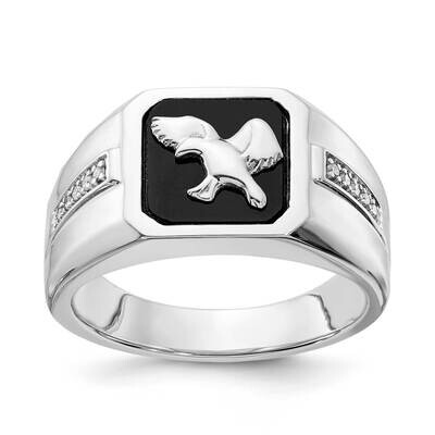 10k Gold White Gold Polished Onyx &amp; Diamond Eagle Mens&#39; Ring RMS1686/OX-0WAS45
