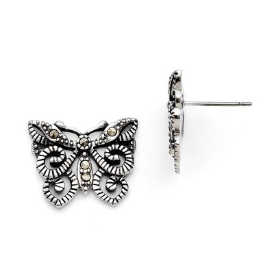 Butterfly Marcasite Post Earrings Stainless Steel SRE736, MPN: SRE736, 191101643583