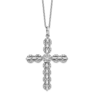 Polished CZ Cross Necklace Sterling Silver Rhodium-Plated QG6070-18, MPN: QG6070-18, 196904162927