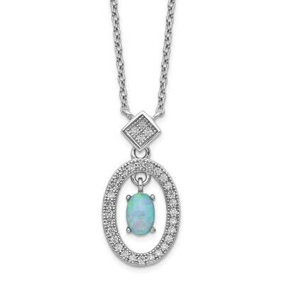 Created Opal &amp; CZ Diamond with 2 inch Extender Necklace Sterling Silver Rhodium-plated QG5565-16, M…