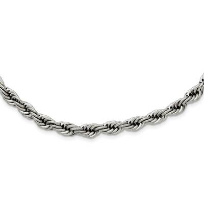 6mm Rope Necklace Stainless Steel Polished SRN1243-20 by Chisel, MPN: SRN1243-20, 886774264769