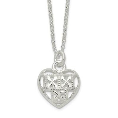 Hollow Heart with 1.25 In Extender Necklace 17 Inch Sterling Silver Polished QG6082-17, MPN: QG6082…