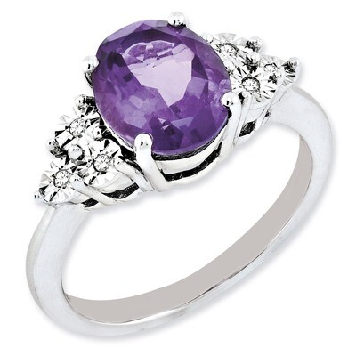 Amethyst Ring Sterling Silver Diamond QR3034AM, MPN: QR3034AM, 883957243313