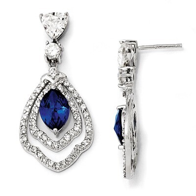 Cheryl M Dark Blue Spinel &amp; Cubic Zirconia Post Dangle Earrings Sterling Silver QCM502, MPN: QCM502…