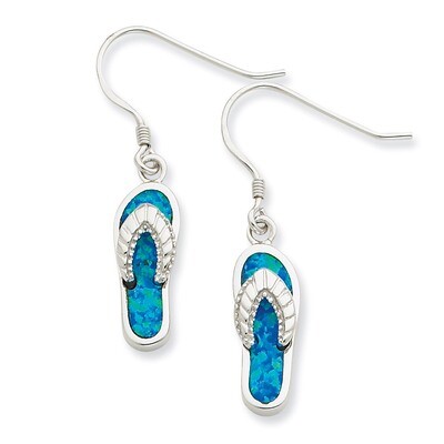 Blue Inlay Opal Sandal Dangle Earrings Sterling Silver QE7433, MPN: QE7433, 883957536958