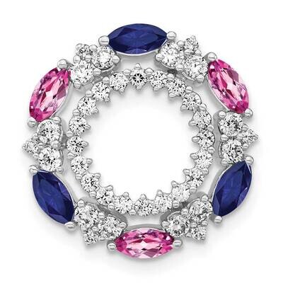 14Kw Lab Grown Diamonds &amp; Cr. Pink and Cr. Blue Sapphire Pendant 14k White Gold Lab Grown Diamond P…