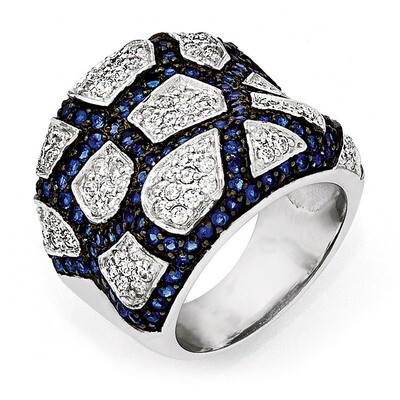 Black Rhodium Blue Glass CZ Ring Sterling Silver QR5901-6