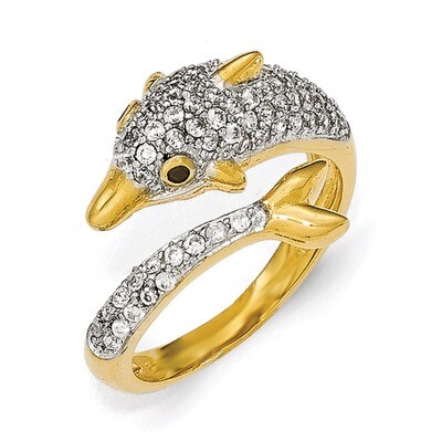 Gold-plated Black and White CZ Dolphin Ring Sterling Silver QCM1352-6