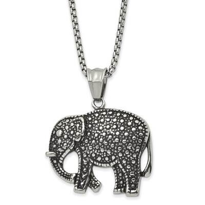 Antiqued and Polished Elephant 24 Inch Necklace Stainless Steel SRN2865-24 by Chisel, MPN: SRN2865-…