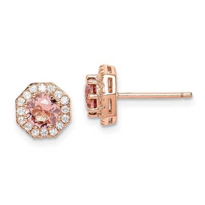 Round Pink Crystal Halo Post Earrings Sterling Silver Rose-tone QE14529, MPN: QE14529, 883957168753
