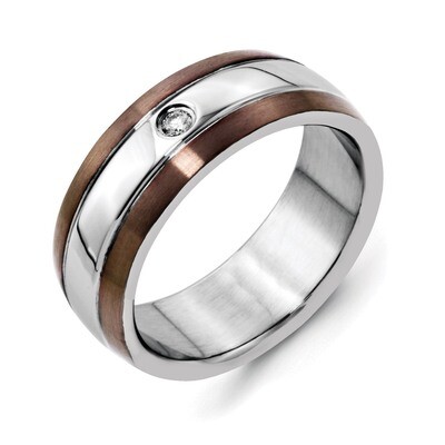 Chocolate IP-plated Brushed with Diamond 8mm Polished Band - Stainless Steel SR51 by Chisel, MPN: S…