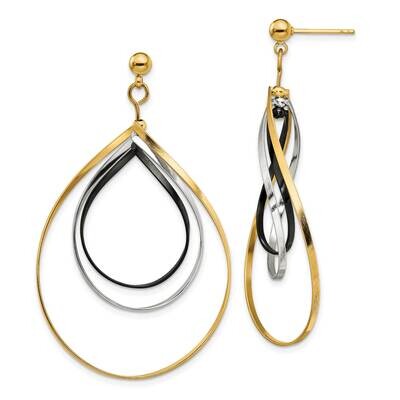 Black and Yellow Ip Twisted Post Dangle Earrings Stainless Steel Polished SRE1560, MPN: SRE1560, 19…