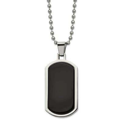Black Agate Inlay 22 Inch Dog Tag Necklace Stainless Steel Polished SRN2953-22 by Chisel, MPN: SRN2…
