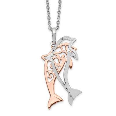 Diamond-Cut Dolphin with 2 Inch Extender Necklace 16 Inch Sterling Silver Rose-Tone QG5443-16, MPN:…