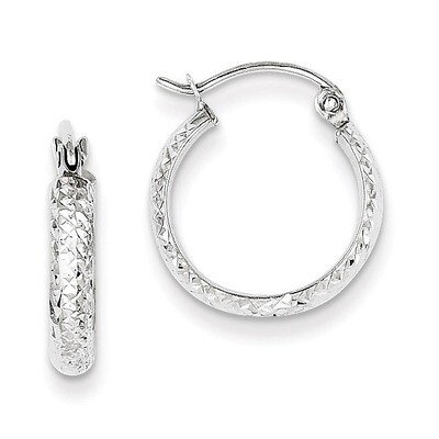 Diamond-cut 2.8x15mm Hollow Hoop Earrings 14k White Gold TC799, MPN: TC799, 886774562285