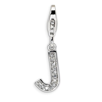 Letter J Charm Sterling Silver Synthetic Diamond QCC105J by Amore La Vita, MPN: QCC105J, 8839573301…