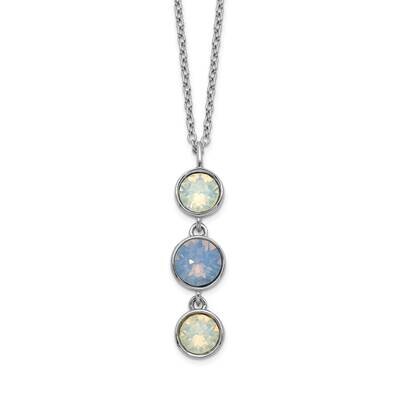 Blue and White Crystal with 2 Inch Extension Necklace Sterling Silver Rhodium-plated QG5283-17.5, M…