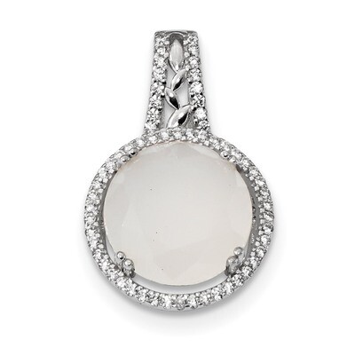 CZ Diamond &amp; Milky White Glass Stone Pendant Sterling Silver Rhodium-plated QP4813, MPN: QP4813,