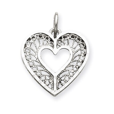 Solid Diamond-cut Fancy Filigree Heart Charm 14k White Gold D1060, MPN: D1060, 886774092072