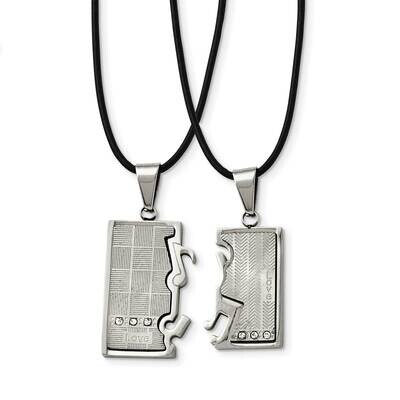 Brushed CZ Stone Stone Love Music Halves Necklace Set Stainless Steel Polished SRSET35-20 by Chisel…