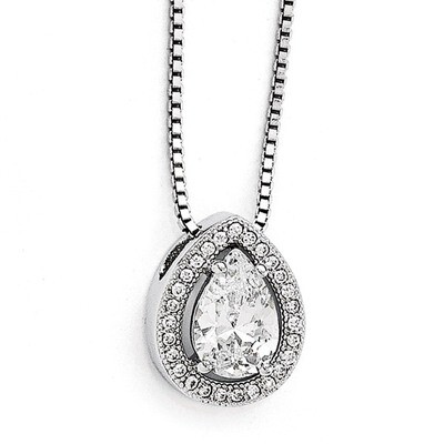 Teardrop Necklace Sterling Silver &amp; Cubic Zirconia QMP390-18, MPN: QMP390-18, 883957533469