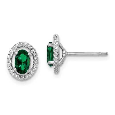 Created Emerald Oval Post Earrings Sterling Silver Rhodium Plated QE14494MAY, MPN: QE14494MAY, 8839…