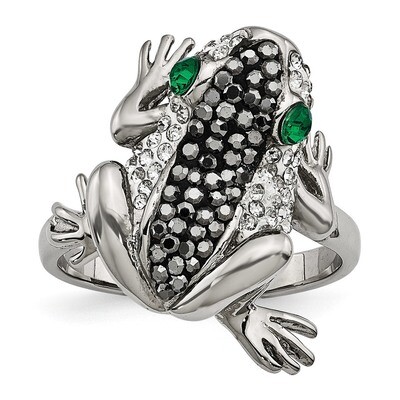 Polished With Crystal Frog Ring Stainless Steel SR613-6