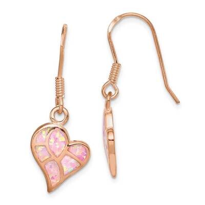 Created Opal Inlay Heart Dangle Earrings Sterling Silver Rose-tone QE14076, MPN: QE14076, 883957839…