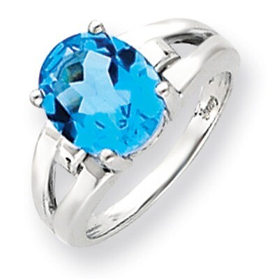 Blue Topaz Checker Ring 14k white Gold 11x9mm Oval Y4547BC, MPN: Y4547BC, 883957441856