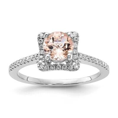 Sterling Silver Polished Morganite &amp; CZ Ring RM3662-MG-SSWCZ-7