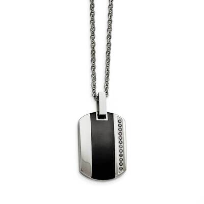 Black Ceramic Inlay CZ Stone Stone Small Necklace Stainless Steel Polished SRN1583-20 by Chisel, MP…