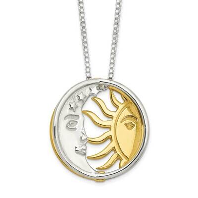 Gold-Tone Polished Sun Moon Necklace 18 Inch Sterling Silver QG6178-18, MPN: QG6178-18, 191101768255