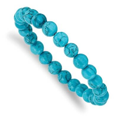 Blue Turquoise Agate Beaded Stretch Bracelet SRB2860, MPN: SRB2860, 191101859397