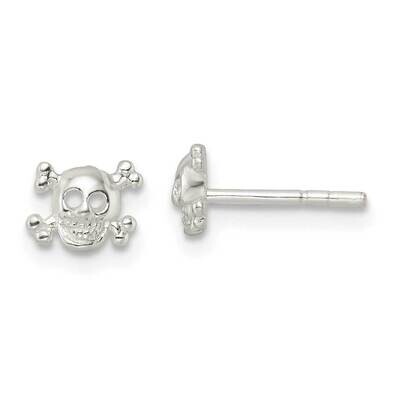 Skull and Crossbones Post Earrings Sterling Silver Polished QE16520, MPN: QE16520, 196904166338