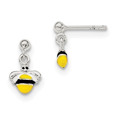 Children&#39;S Enameled Bee Post Dangle Earrings Sterling Silver QE11325, MPN: QE11325, 191101468919