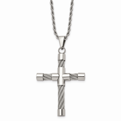 Wire Cross Pendant Necklace Stainless Steel Polished SRN836-22 by Chisel, MPN: SRN836-22, 883957029…