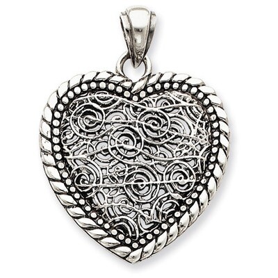 Antiqued Swirl Heart Pendant Sterling Silver QP1449