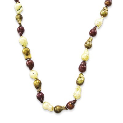 Brown, Olive &amp; Cream 10-10.5mm FW Cultured Baroque Pearl Necklace QH3052-32