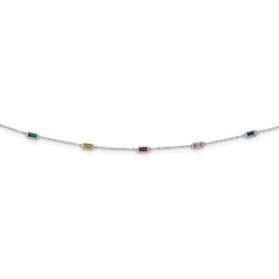 Multi-Color CZ Diamond Necklace 18 Inch Sterling Silver Rhodium-Plated Polished QG6034-18, MPN: QG6…